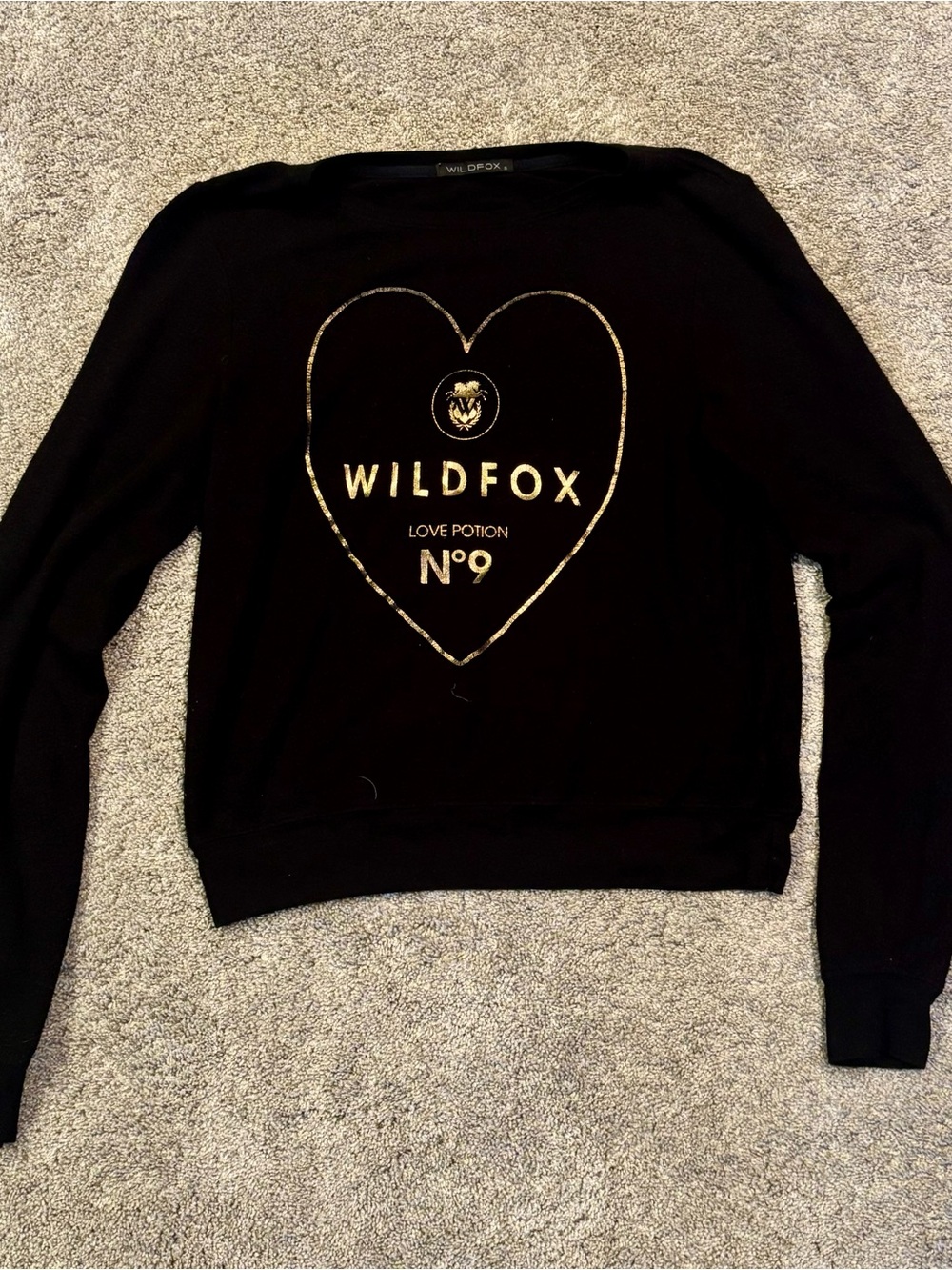 Wildfox Black Sweatshirt with Gold Heart Logo and Text